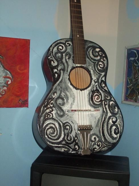 Schilderij getiteld "tribal guitar" door Johnny Proenings, Origineel Kunstwerk, Olie