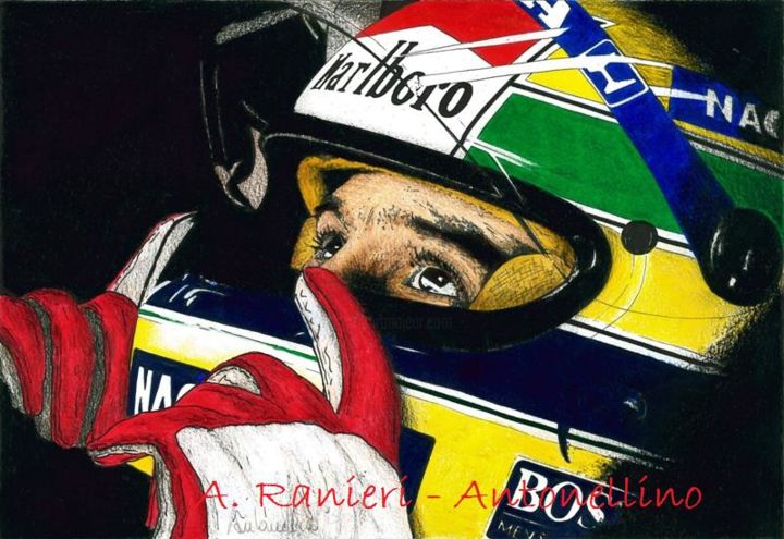 Disegno intitolato "ayrton-senna.jpg" da Antonellino, Opera d'arte originale, Matite colorate