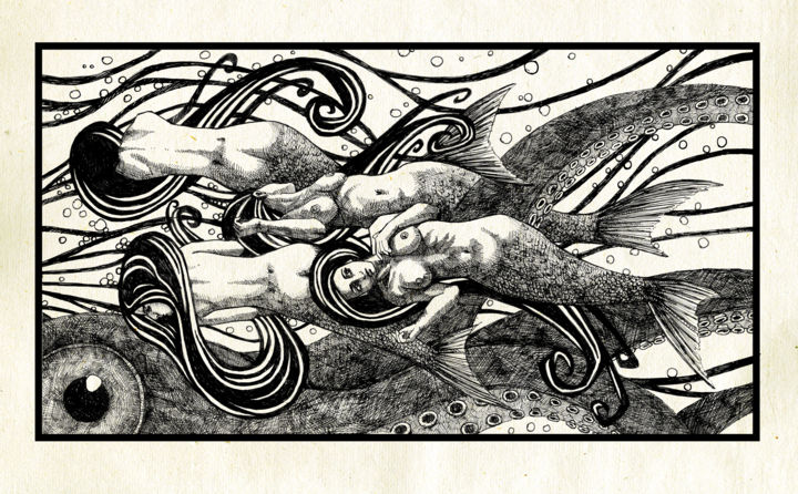 Disegno intitolato "4 sirene.jpg" da Marco Proietto, Opera d'arte originale,