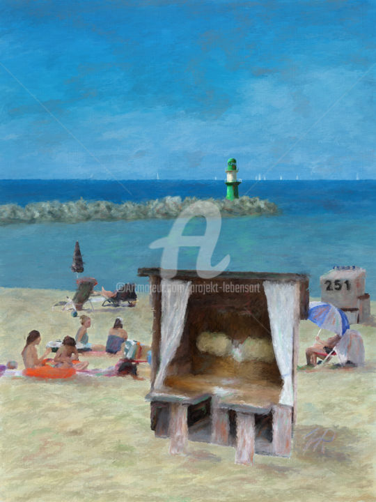 Digitale Kunst mit dem Titel "Der Strandkorb" von Horst Rosenberger, Original-Kunstwerk, Digitale Malerei