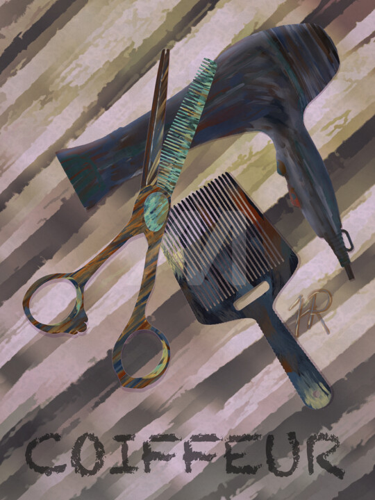 Digitale Künste mit dem Titel "Coiffeur" von Horst Rosenberger, Original-Kunstwerk, Digitale Malerei