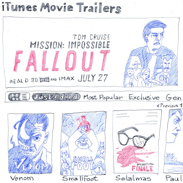 Рисунок под названием "iTunes Movie Traile…" - Prop, Подлинное произведение искусства, Шариковая ручка