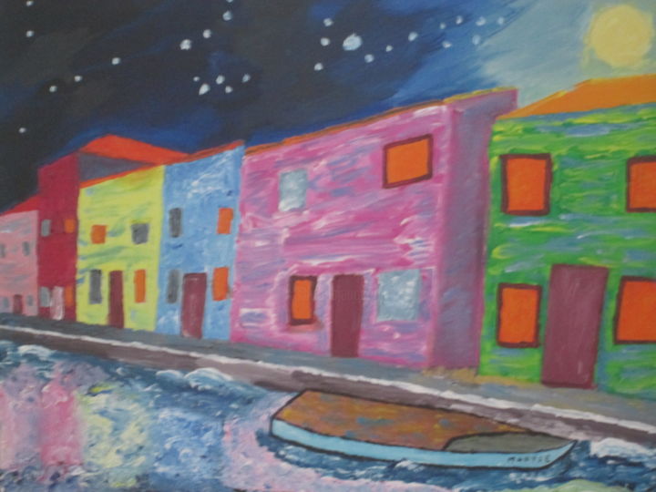 Painting titled "NUIT A BURANO" by Joel Prost, Original Artwork