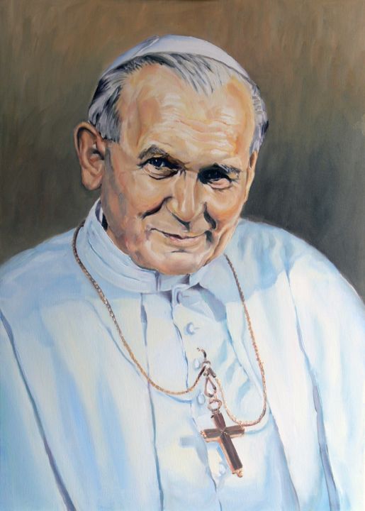 Painting titled "JPII.jpg" by Urszula Korneluk, Original Artwork, Oil