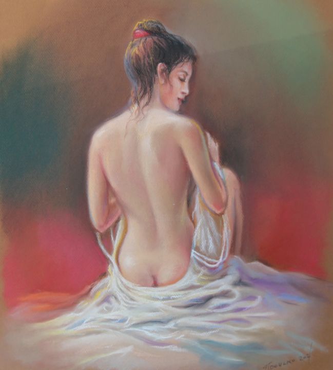 Painting titled "silk and flame" by Gennadiy Protsko, Original Artwork, Pastel