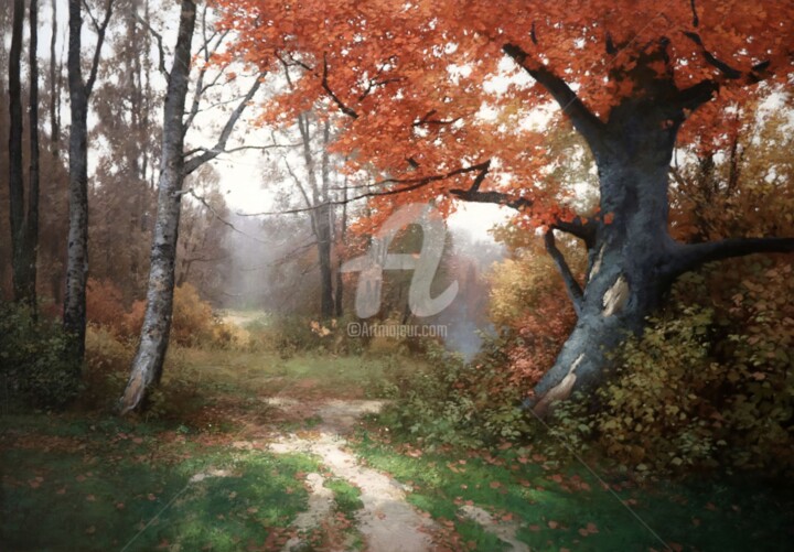 Ζωγραφική με τίτλο "October in Forest" από Yuri Pryadko, Αυθεντικά έργα τέχνης, Λάδι