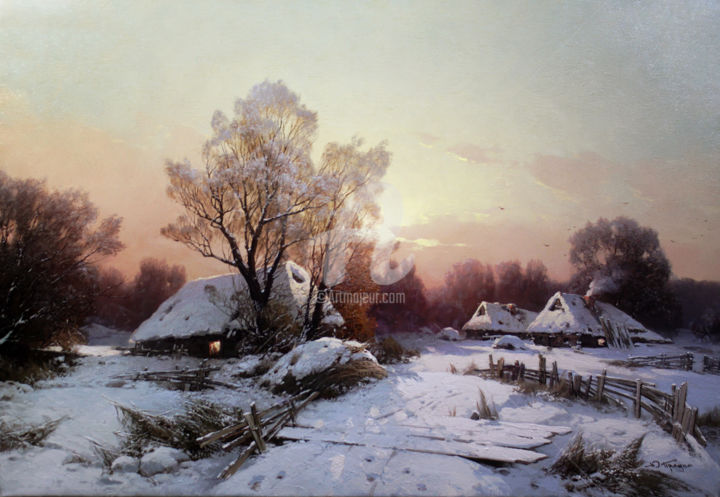 Schilderij getiteld "Winter morning in t…" door Yuri Pryadko, Origineel Kunstwerk, Olie