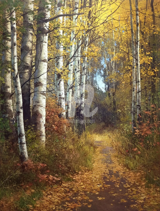 Painting titled "Farewell to Fall" by Yuri Pryadko, Original Artwork, Oil