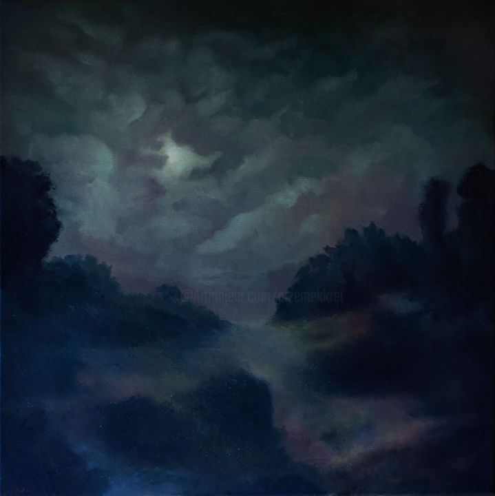Malarstwo zatytułowany „Moonlit Pass” autorstwa Przemek Kret, Oryginalna praca, Olej