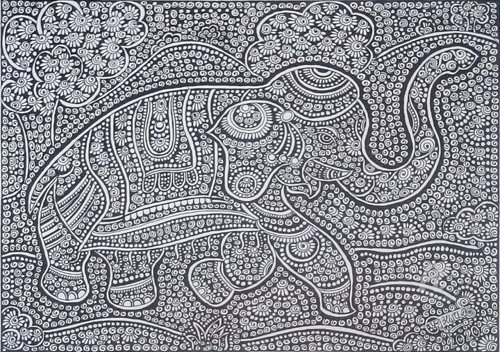 图画 标题为“Elephant” 由Purushottam Suryakant Agashe, 原创艺术品, 墨 安装在纸板上