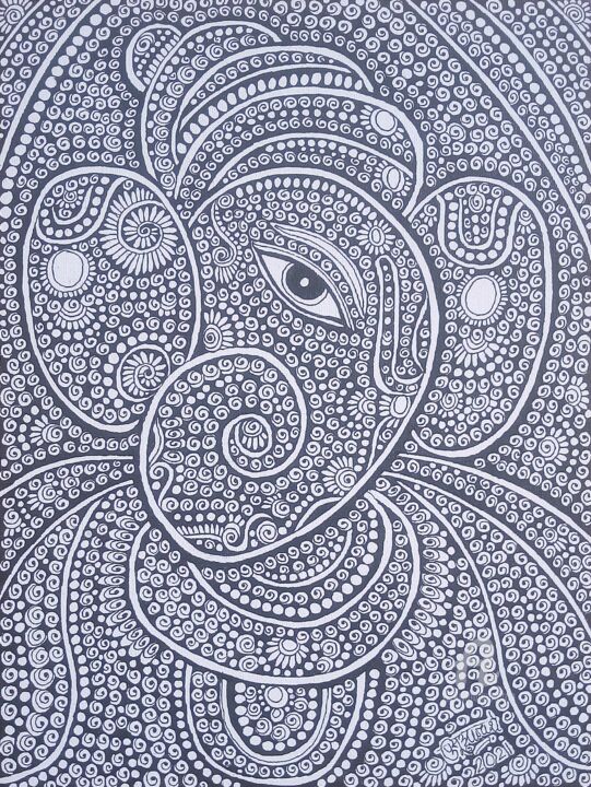 图画 标题为“Ganpati1 (Elephant…” 由Purushottam Suryakant Agashe, 原创艺术品, 墨 安装在纸板上