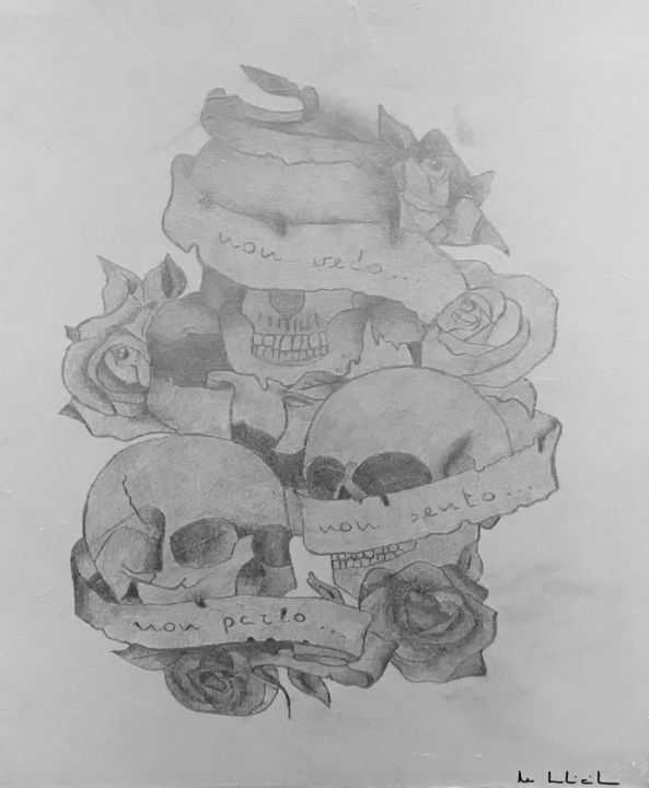 Dessin intitulée "Non vedo, non sento…" par Pascale De Iudicibus, Œuvre d'art originale, Crayon Monté sur Carton