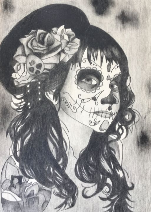 Dessin intitulée "La princesse muerte" par Pascale De Iudicibus, Œuvre d'art originale, Crayon
