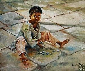 Peinture intitulée "Child Playing with…" par Poonam Southey, Œuvre d'art originale