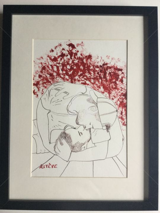 Drawing titled "Gay lovers drawing" by Esteve Gay, Original Artwork, Ink