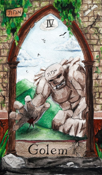 Peinture intitulée "Golem" par Ptitebiscuit, Œuvre d'art originale, Gouache