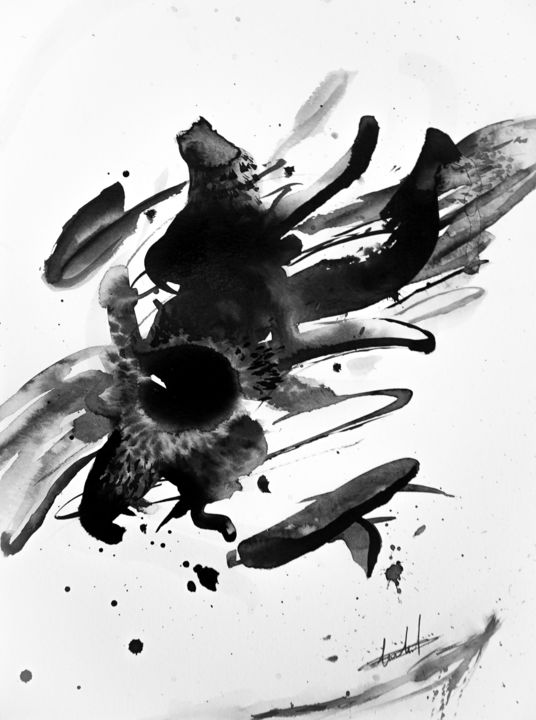 Peinture intitulée "black hole" par Ptitebiscuit, Œuvre d'art originale, Encre