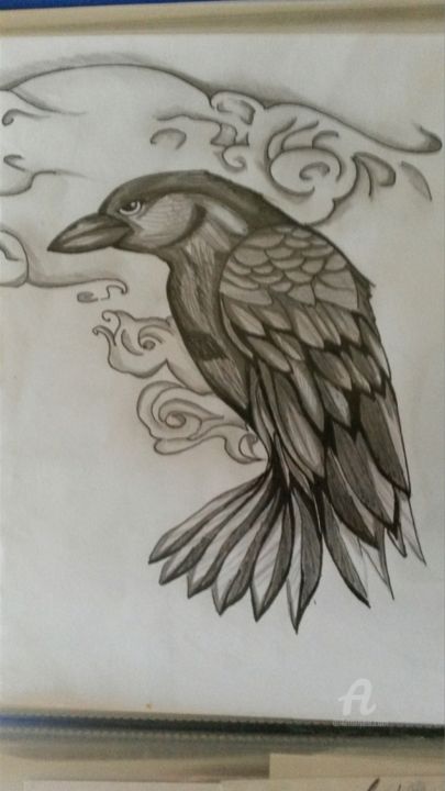 Dessin intitulée "corbeau au fusain" par Laplume, Œuvre d'art originale