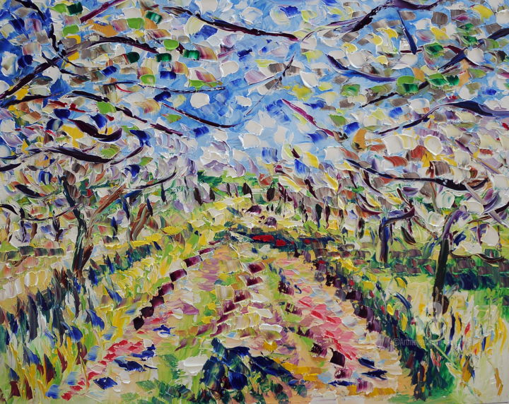 Pintura intitulada "ciliegi nel campo" por Puliafico, Obras de arte originais, Óleo