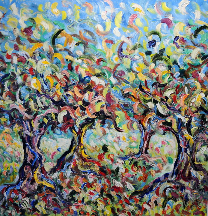 Pintura intitulada "campo di ulivi" por Puliafico, Obras de arte originais, Óleo