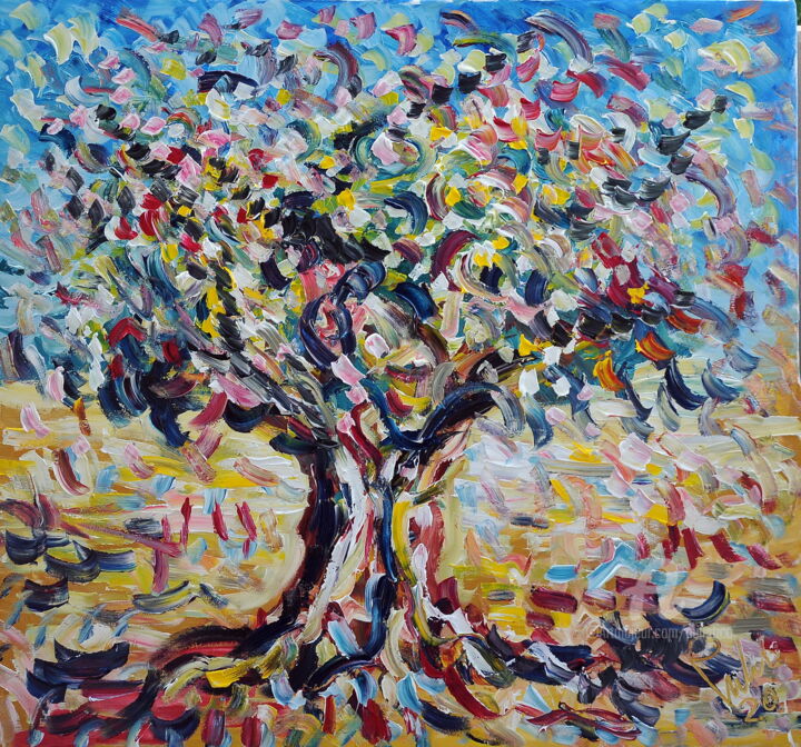 Painting titled "Ulivo vibrante" by Puliafico, Original Artwork, Acrylic