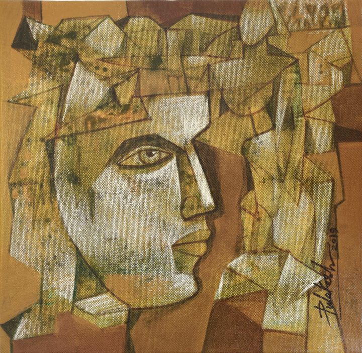 Painting titled "face." by Pulkesh Mandal, Original Artwork, Acrylic Mounted on Wood Stretcher frame