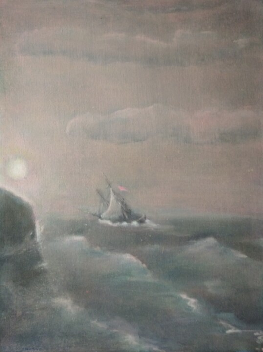 Peinture intitulée "В море." par Sergei Bogoliubov, Œuvre d'art originale, Acrylique