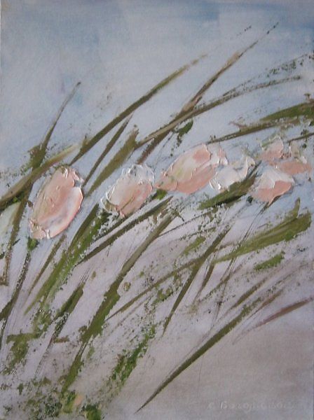 Картина под названием "Тюльпаны" - Сергей Боголюбов, Подлинное произведение искусства, Масло