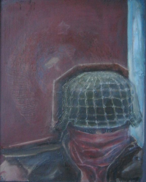 Painting titled "Красный байкер.." by Sergei Bogoliubov, Original Artwork, Oil