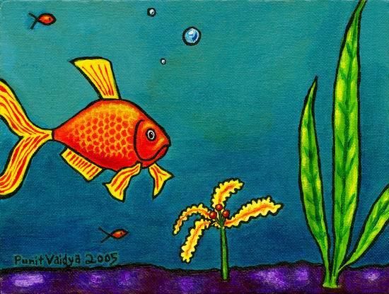Painting titled "Fish at Sea" by Punit Vaidya, Original Artwork