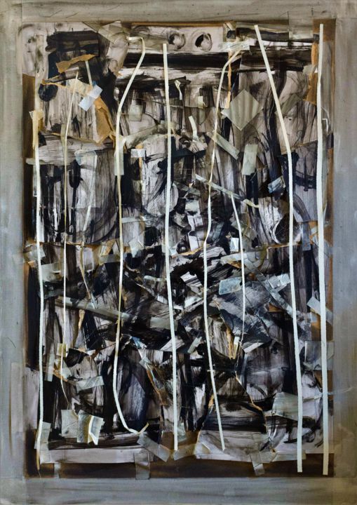 Peinture intitulée "Noir et pansements" par Ben Lab, Œuvre d'art originale, Collages