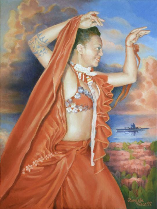Painting titled "Dancer in Red" by Daniela Viecelli Ianculescu, Original Art, Acrylic Mounted on Stretcher frame