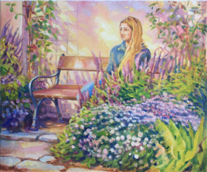 Painting titled "Figure in the Garden" by Daniela Viecelli Ianculescu, Original Artwork, Acrylic