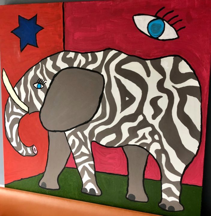 Painting titled "Zebra" by Pupy Florez, Original Artwork, Acrylic Mounted on artwork_cat.