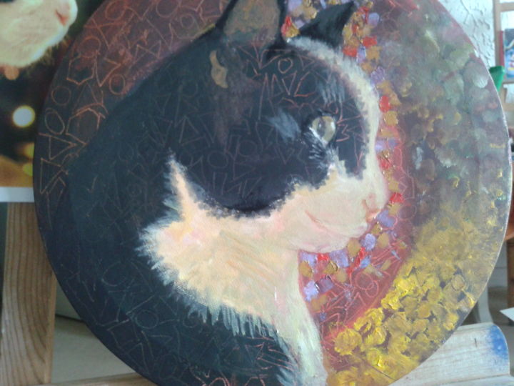 Peinture intitulée "chat-rond.jpg" par Janet Delhostal, Œuvre d'art originale