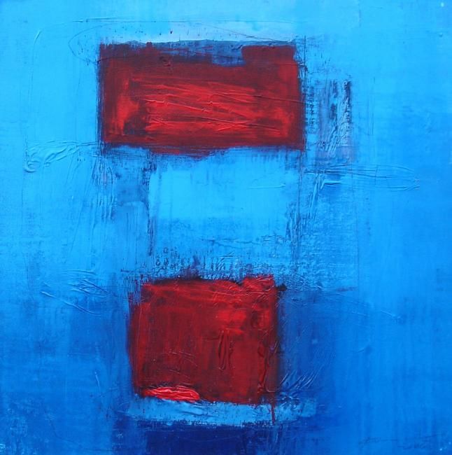 Schilderij getiteld "CODE OF BLUE # 3" door Purnata, Origineel Kunstwerk, Olie