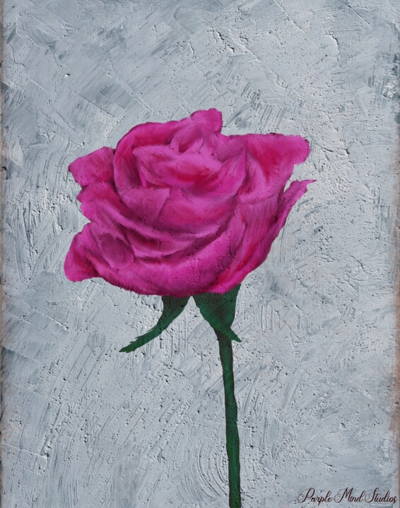 Digitale Kunst mit dem Titel "Pink Rose in Oil" von Purplemindstudios, Original-Kunstwerk, Digitale Malerei