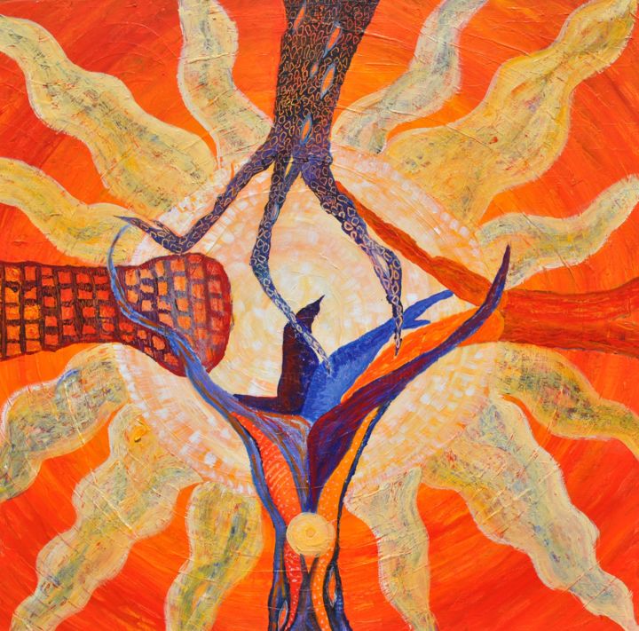 Картина под названием "Together" - Purusha Geelen - Van De Graaf, Подлинное произведение искусства, Акрил Установлен на Дере…