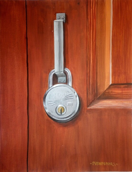 Painting titled "Lock-Unlock" by Pushpendra Singh Mandloi, Original Artwork, Acrylic