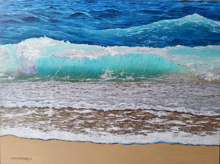 Картина под названием "Seascape1" - Pushpendra Singh Mandloi, Подлинное произведение искусства, Масло