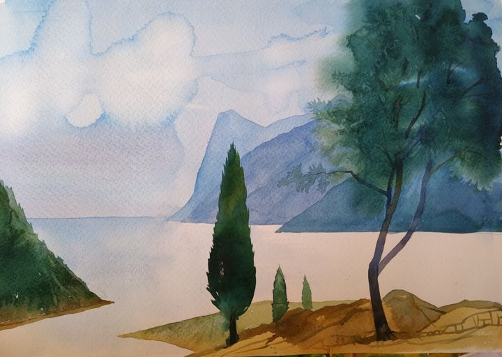 Peinture intitulée "Итальянский пейзаж" par Vjacheslav Illjashenko, Œuvre d'art originale, Aquarelle