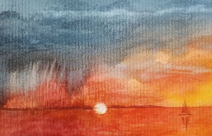 Pintura titulada "закат солнца" por Vjacheslav Illjashenko, Obra de arte original, Acuarela