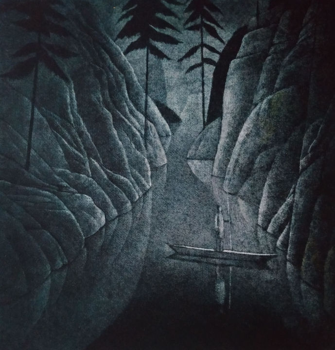 印花与版画 标题为“Night postman's mot…” 由Vjacheslav Illjashenko, 原创艺术品, 蚀刻