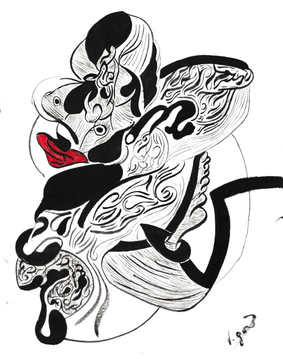 Drawing titled "La chinoise" by Valentin Godeau, Original Artwork, Ink
