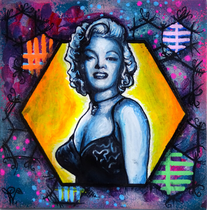 Painting titled "Marilyn Monroe pein…" by Pvettese, Original Artwork, Acrylic Mounted on Cardboard