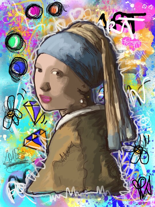 Arts numériques intitulée "Pop Art Pearl Paint…" par Pvettese, Œuvre d'art originale, Peinture numérique