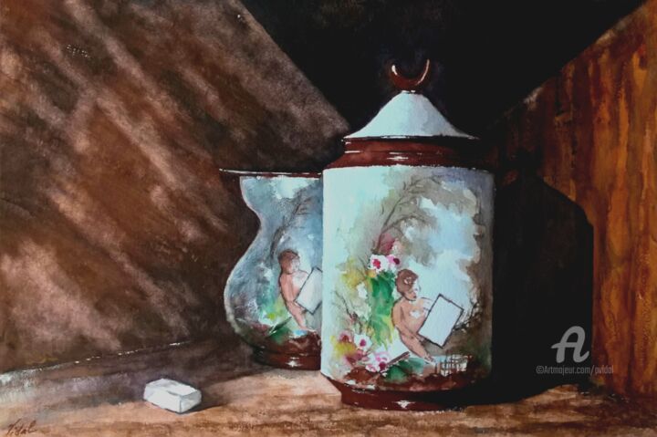 Pittura intitolato "Pot de sucre, pot d…" da Philippe Vidal, Opera d'arte originale, Acquarello
