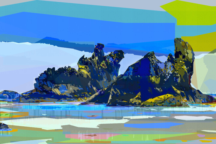Digitale Kunst mit dem Titel "Sea Rocks" von Pwa Studio, Original-Kunstwerk, Digitale Malerei