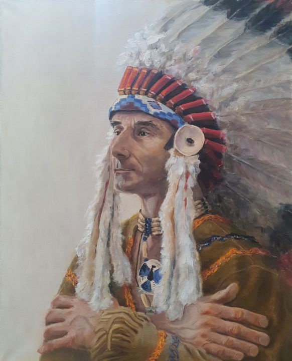 Painting titled "Вождь" by Victoria Poluektova, Original Artwork, Oil
