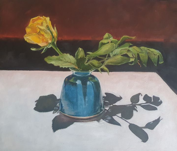 Картина под названием "Желтая роза" - Victoria Poluektova, Подлинное произведение искусства, Масло